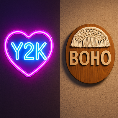 שלטים בסגנון Y2K ו־Boho Revival – נוסטלגיה בעיצוב