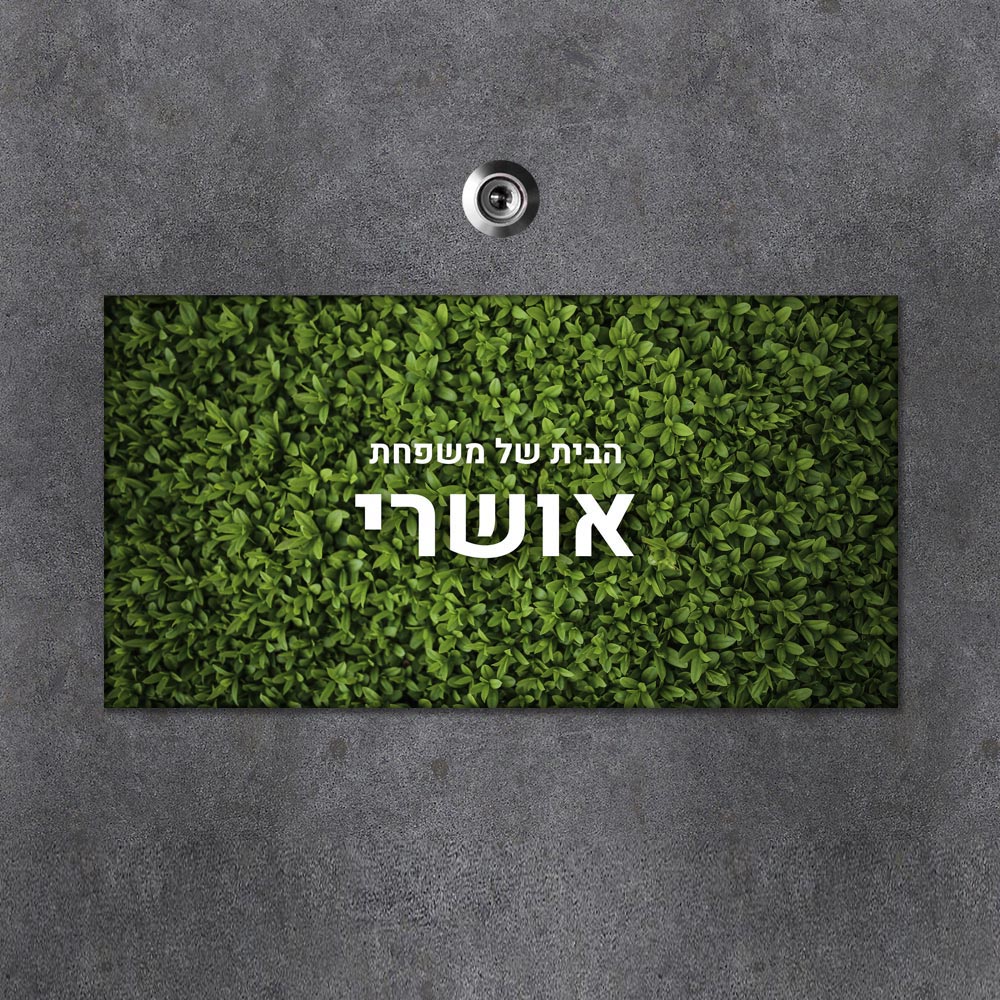 שלט עץ מלבני מעוצב לדלת הבית בכיתוב אישי- דגם פריחת העלים