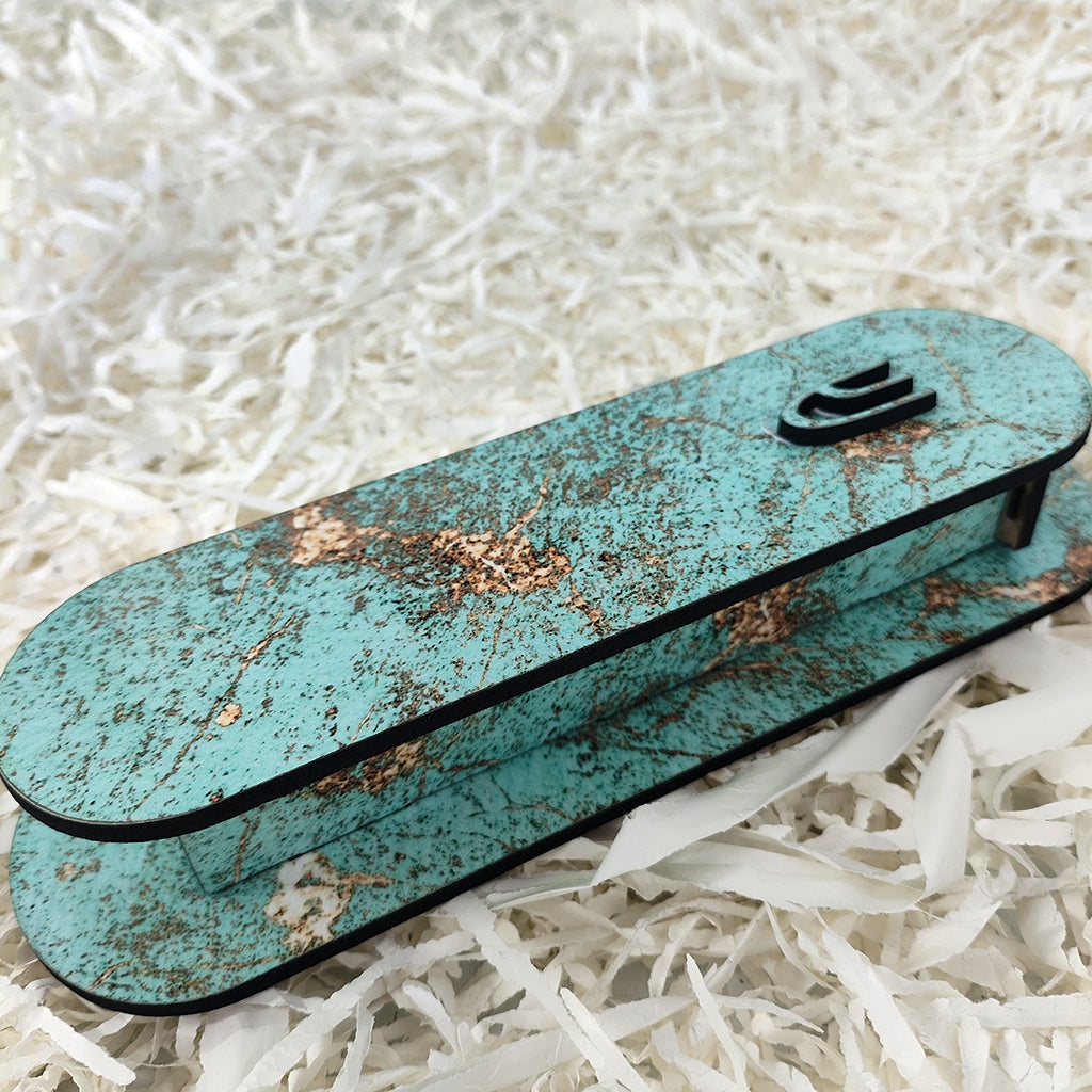 בית מזוזה מעץ דגם שיש טורקיז זהב