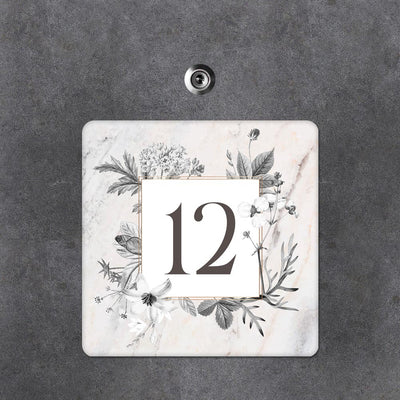שלט מספר לדלת הבית - דגם פרחוני אפור - שלט לדלת